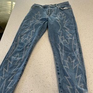Blue Jeans with White Embroidery